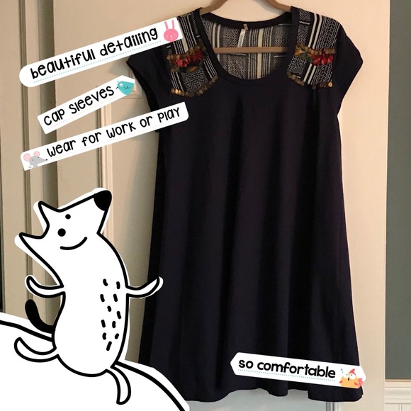 Navy Beaded Shift Dress - Picture 2 of 8